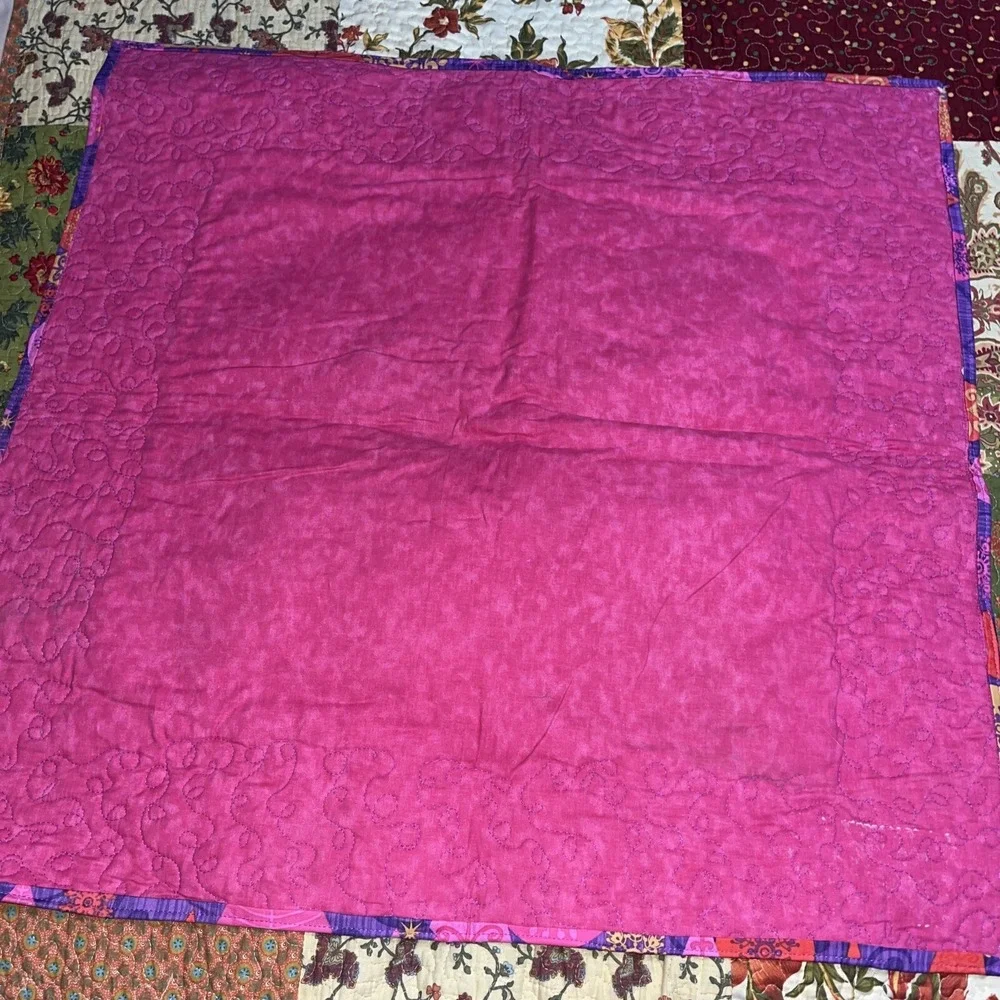 Christmas Quilted wall hanging,  27 x 28, pinks , purples ,lace, tulle, trees